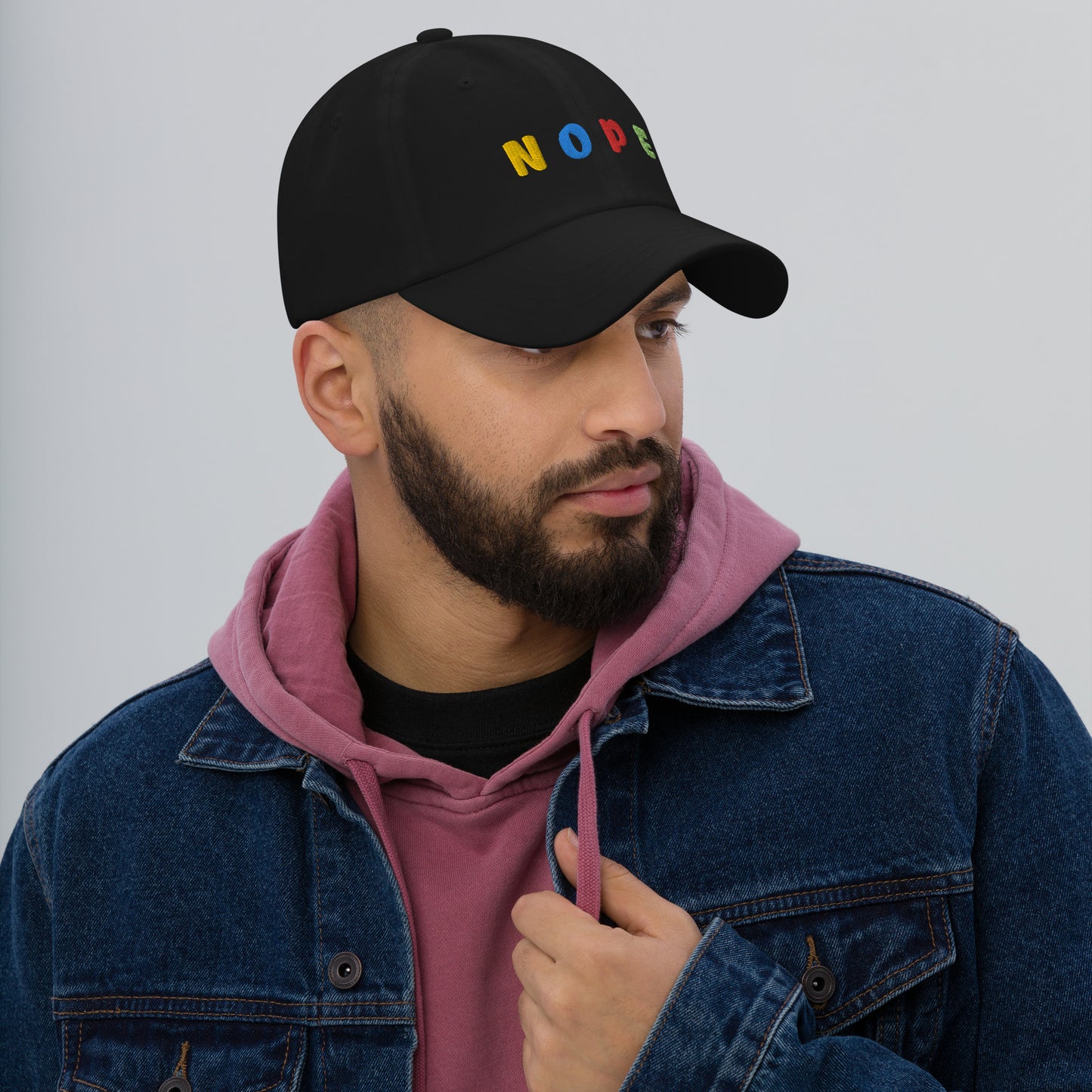 Embroidered Multi-Color "NOPE" Dad Hat - Available in Black, Navy, Pink, and White