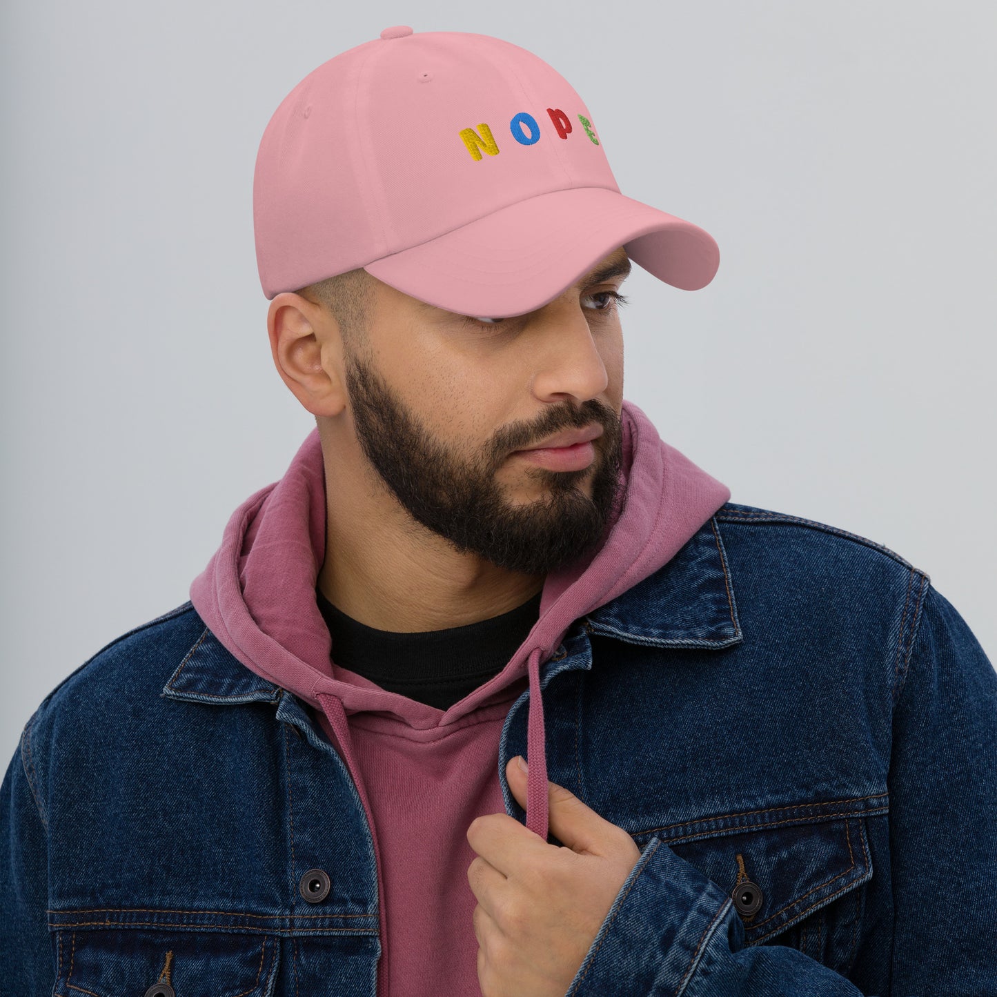Embroidered Multi-Color "NOPE" Dad Hat - Available in Black, Navy, Pink, and White