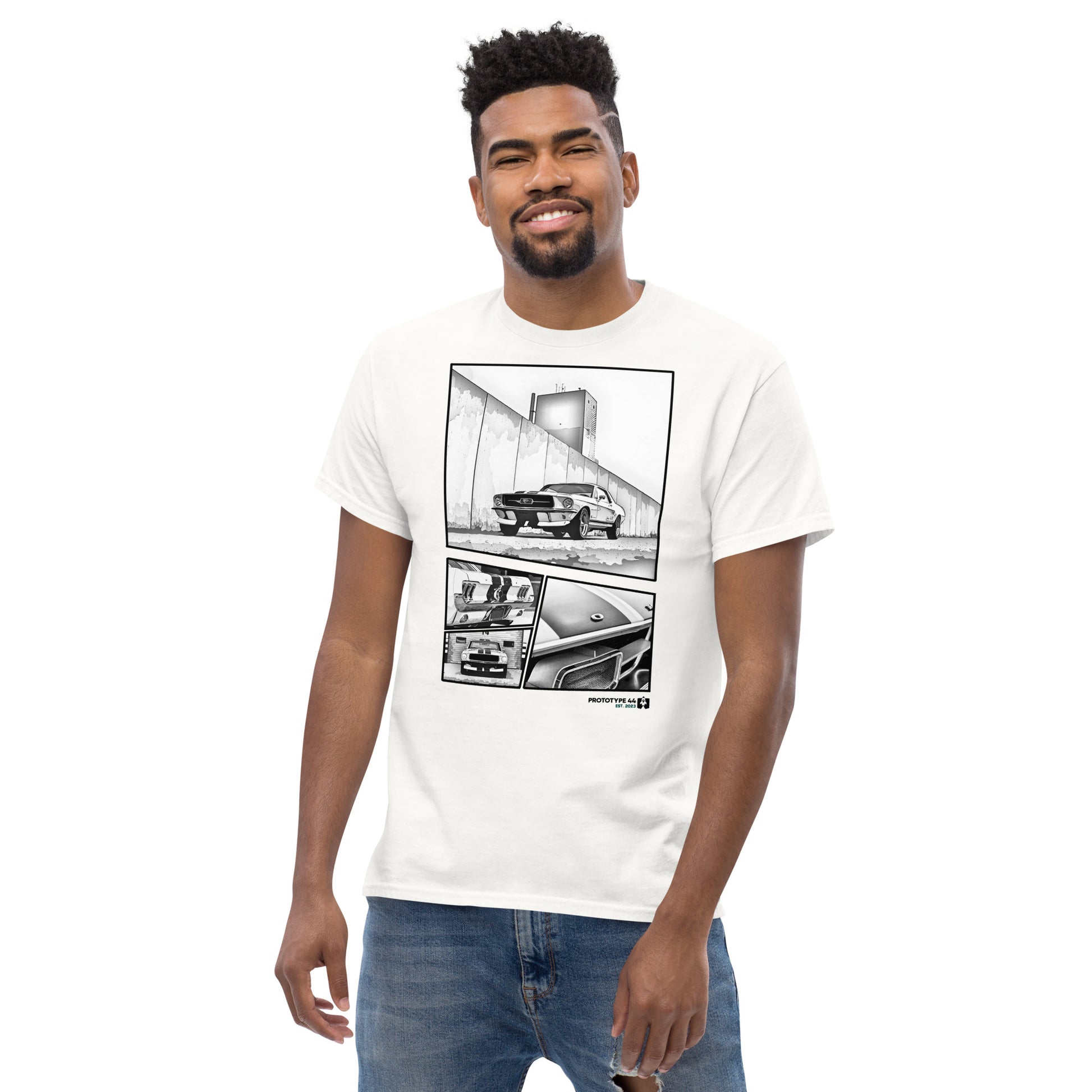 Man relaxed standing wearing Ford Mustang cotton shirt