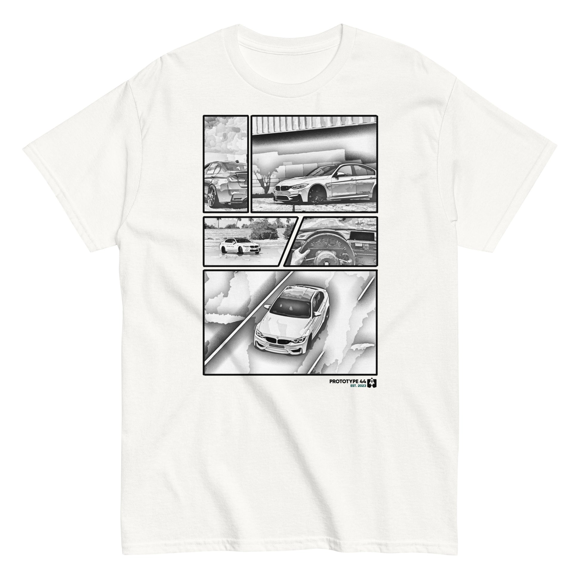 BMW M3 white t-shirt on a white surface