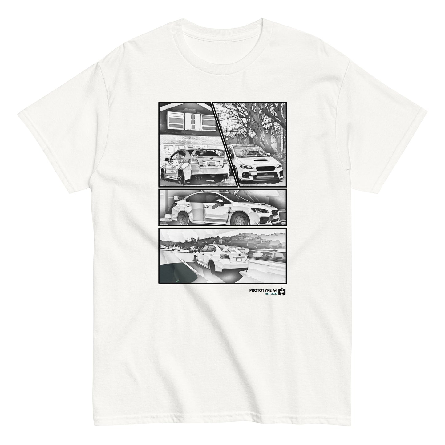 Subaru WRX STi T-shirt on a white surface