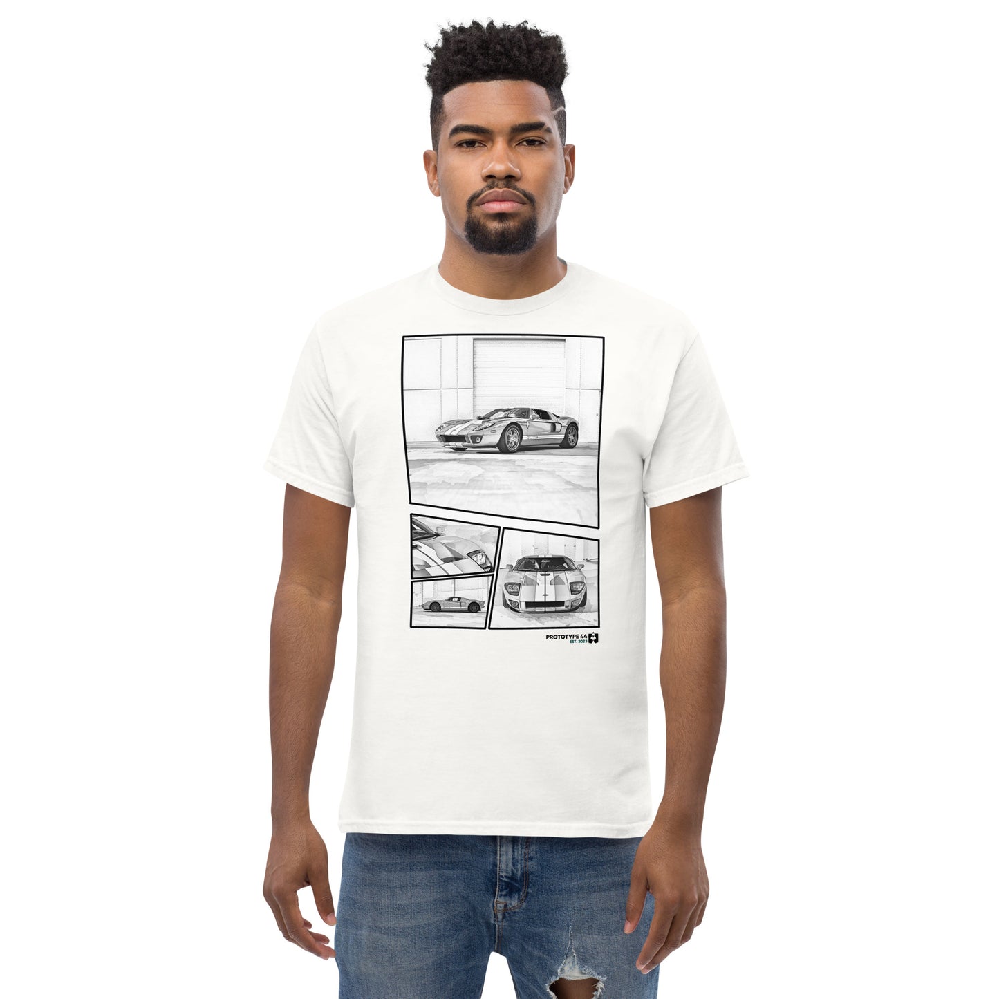 Man wearing Ford GT Super car manga shirt
