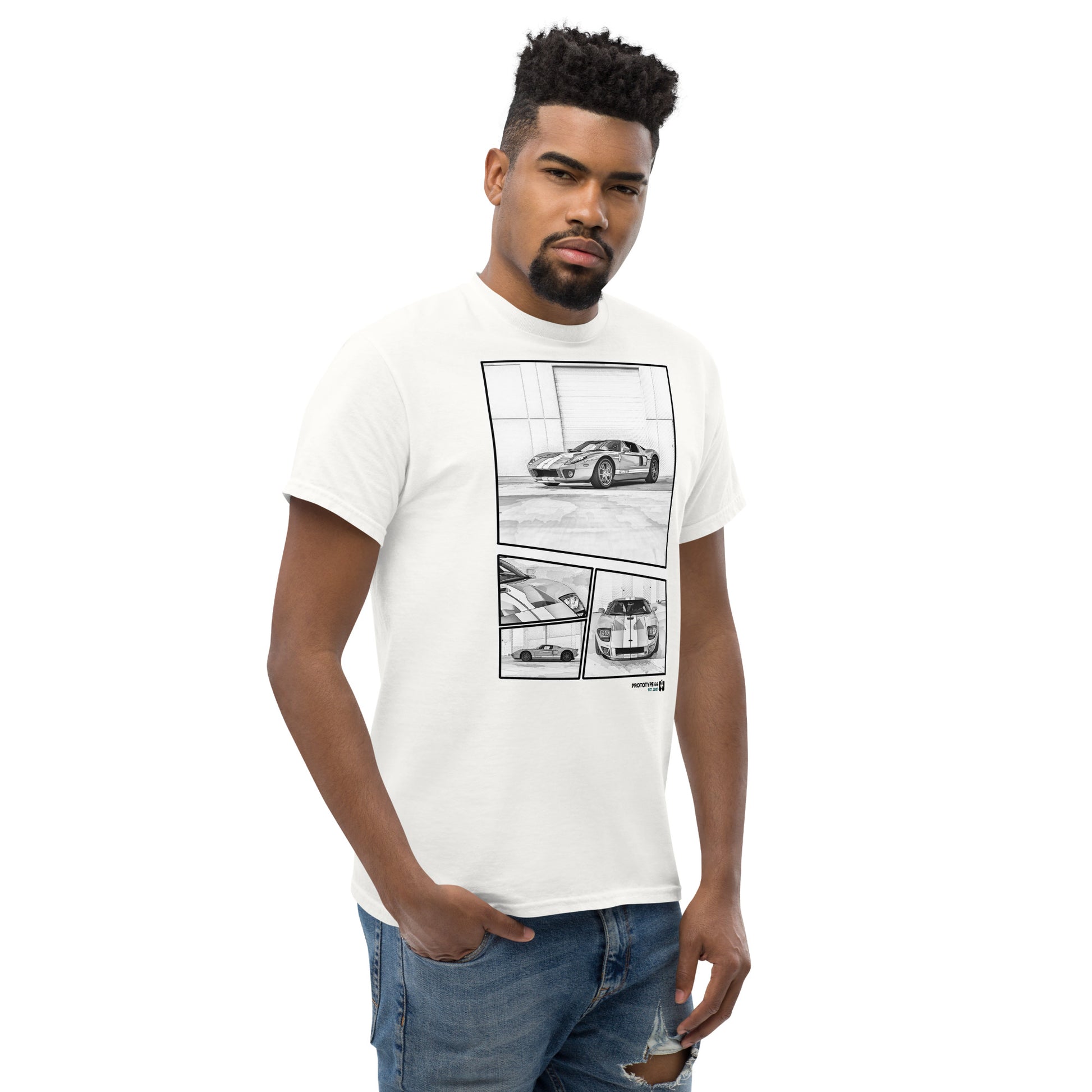 Man looking serious wearing the Ford GT graphic T-shirt