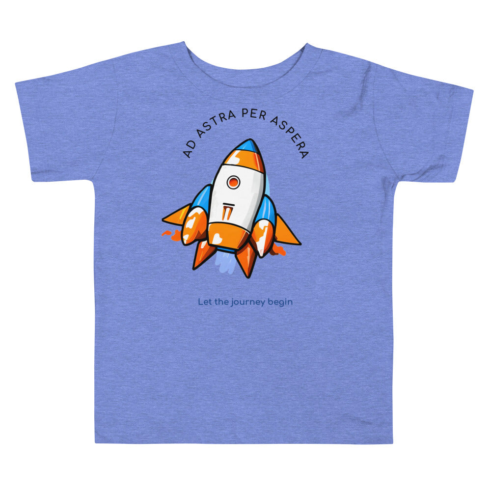 rocketship t-shirt in blue on white background