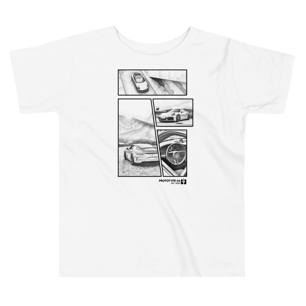Porsche toddler t-shirt on white surface
