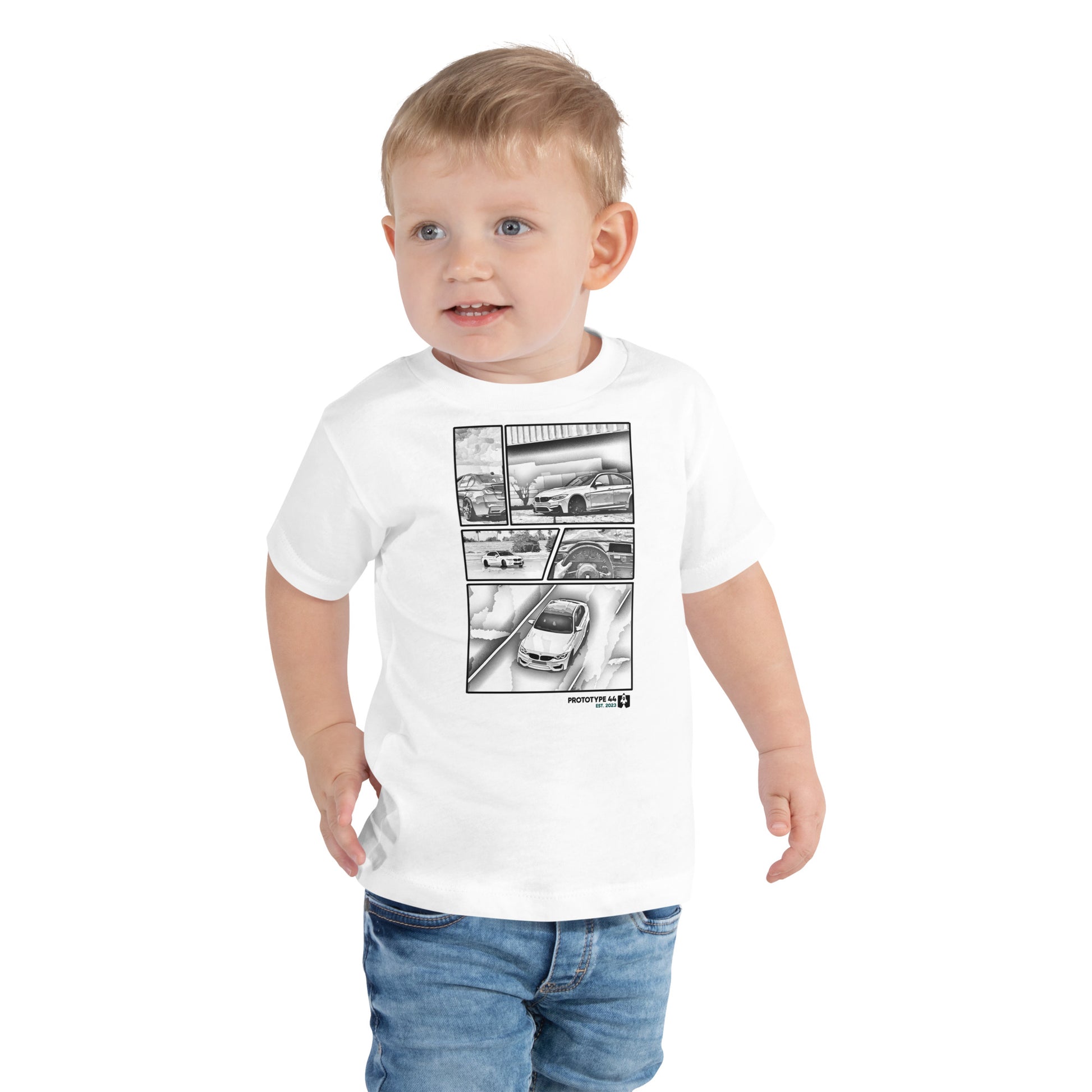 toddler boy wearing M3 shirt