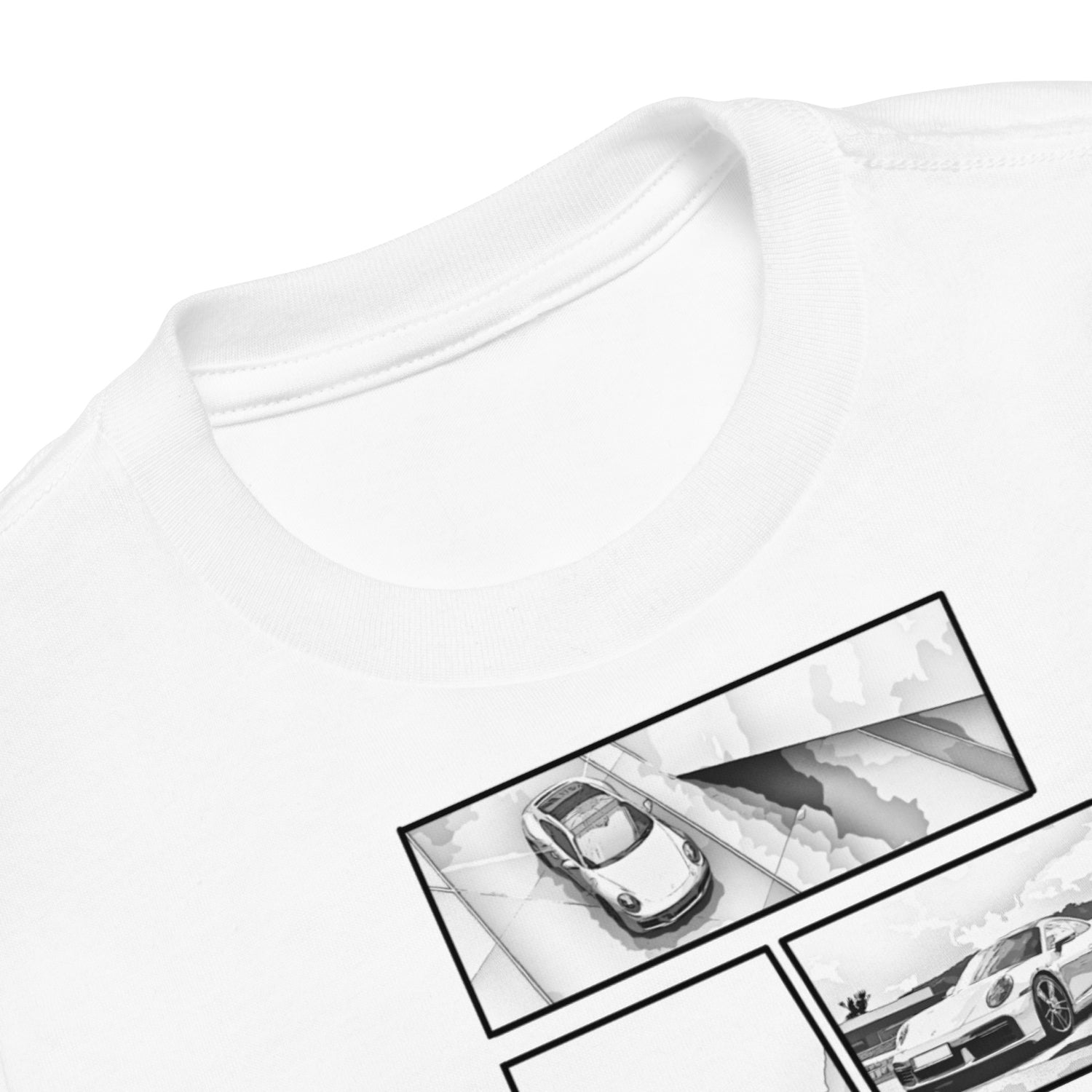 Closeup view of Porsche T-shirt