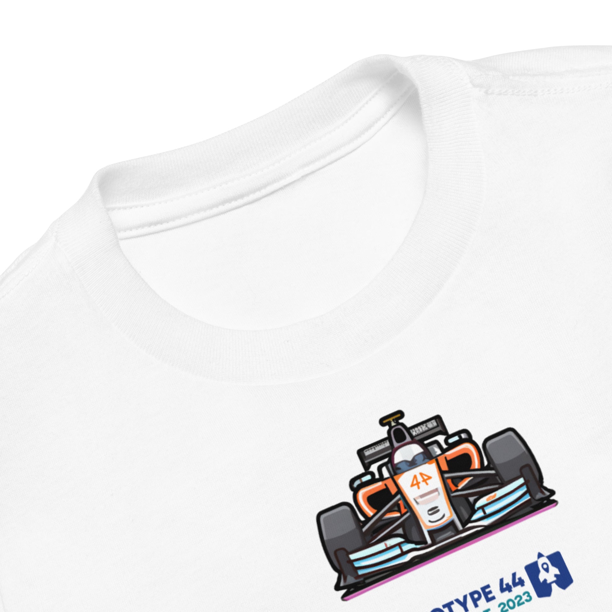 closeup of McLaren inspired F1 shirt for toddlers