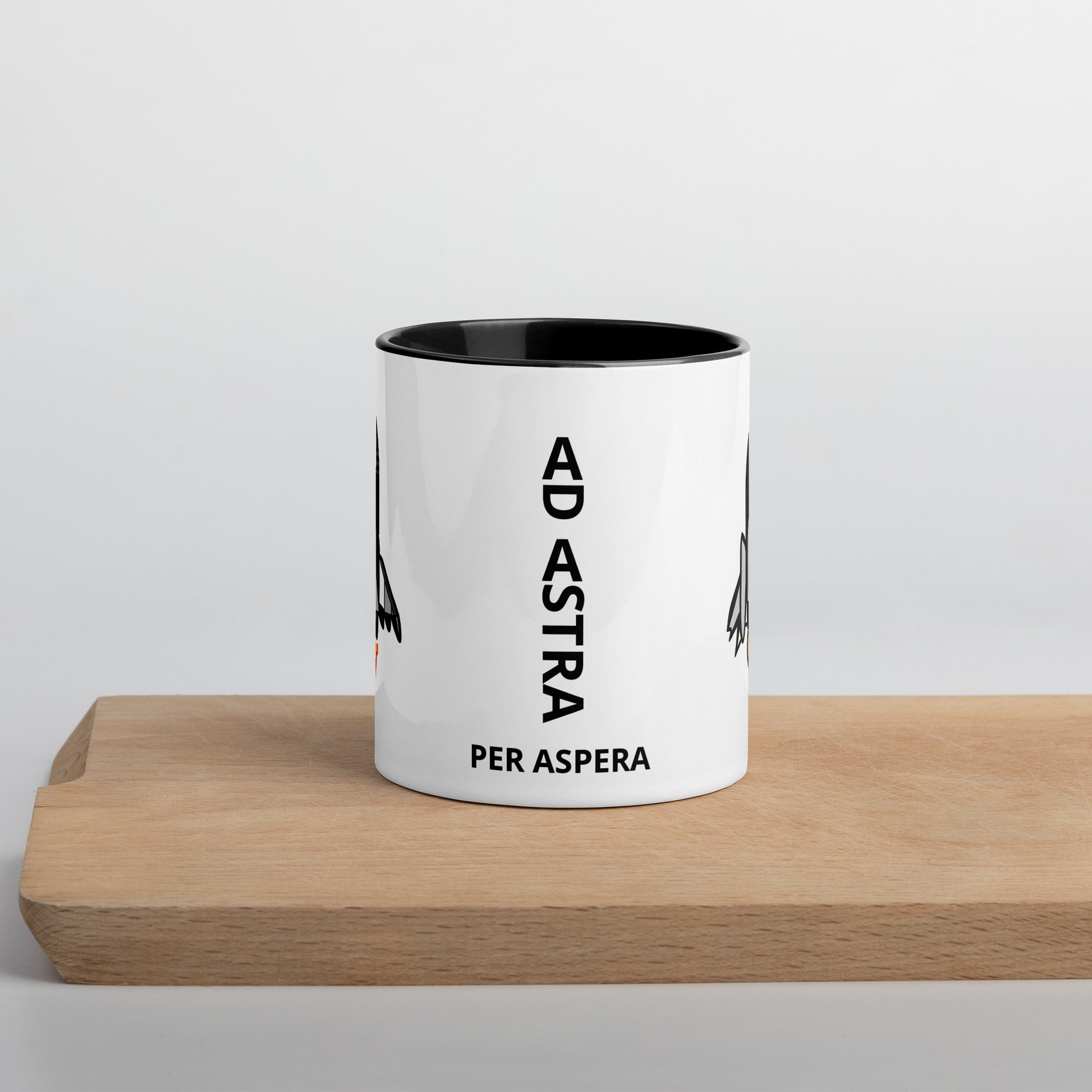 coffee mug showing the words Ad Astra Per Aspera in a creative way